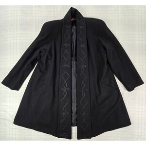 Vintage Alorna Womens 100% Wool Coat Embroidered Open Front USA 60s XL/1X